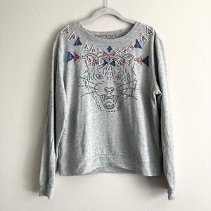 ANTHROPOLOGIE Luna Mercantile Gray Tiger Graphic Long Sleeves Sweatshirt Size XS